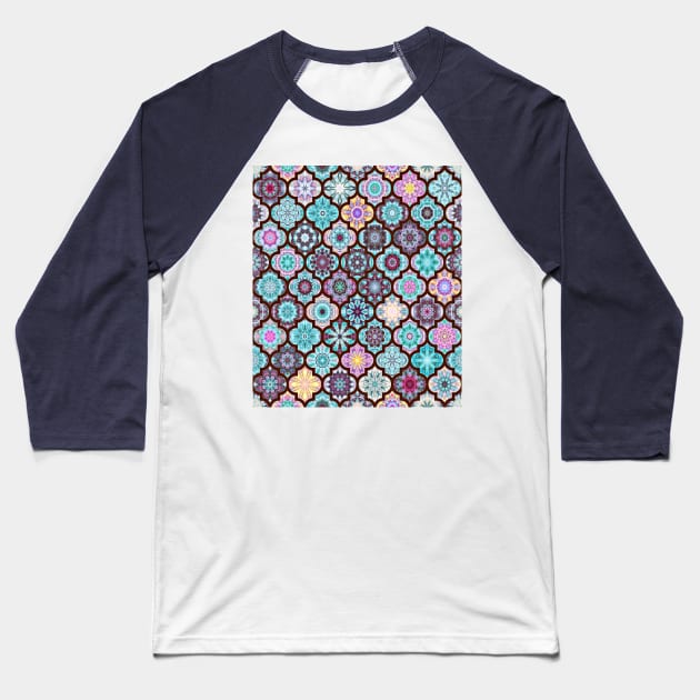 Moroccan Tile Pattern Teal Baseball T-Shirt by ArtDreamStudio
